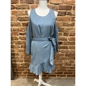 Express Women’s Blue Cold Shoulder Wrap Mini Dress Size L New With Tags